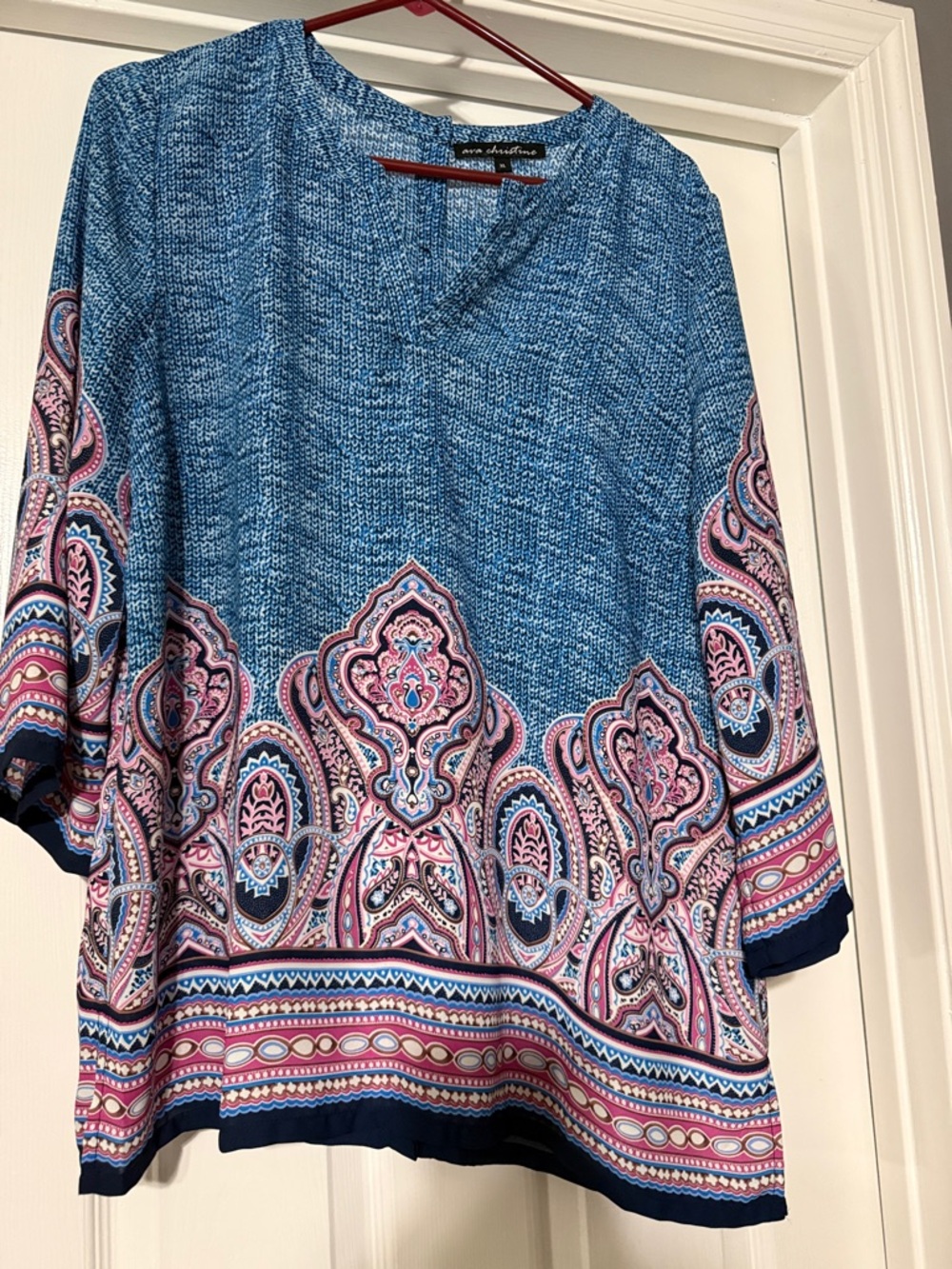 Blue Paisley Border V-Neck Tunic